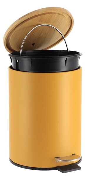 Odpadkový kôš Timeless, horčicová/s drevenými prvkami, 2,5L