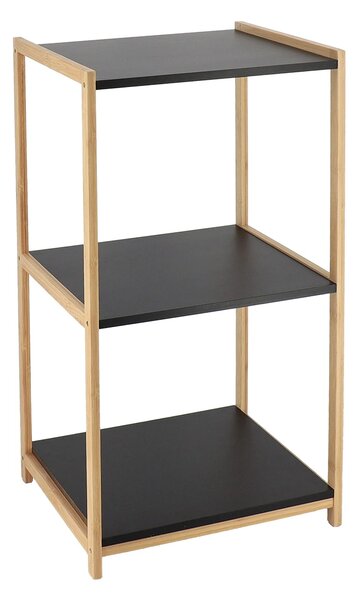Polička do kúpeľne Black Bamboo 3, čierna/s drevenými prvkami