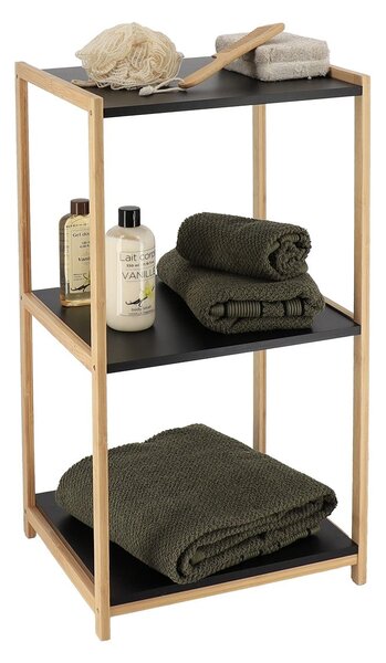 Polička do kúpeľne Black Bamboo 3, čierna/s drevenými prvkami