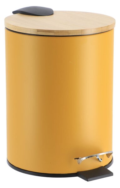 Odpadkový kôš Timeless, horčicová/s drevenými prvkami, 2,5L