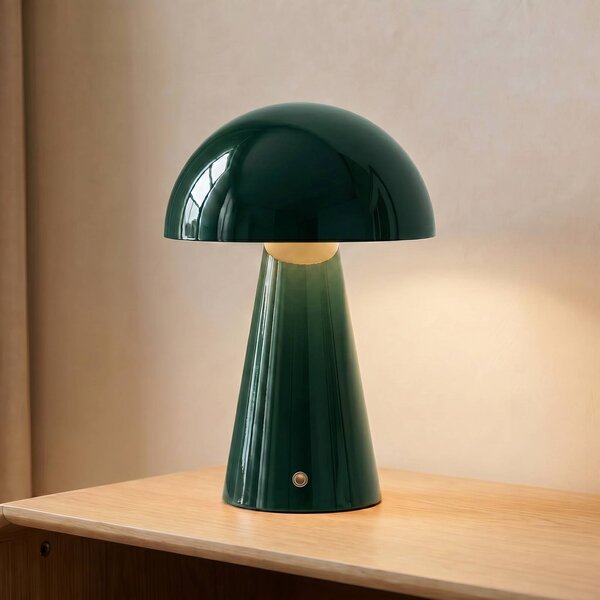 Lindby LED dobíjacia stolná lampa Nevijo, zelená, Ø20 cm, USB, stmievač, Zelená, Obývacia izba / jedáleň, kov, Moderný, Stojacie svietidlo