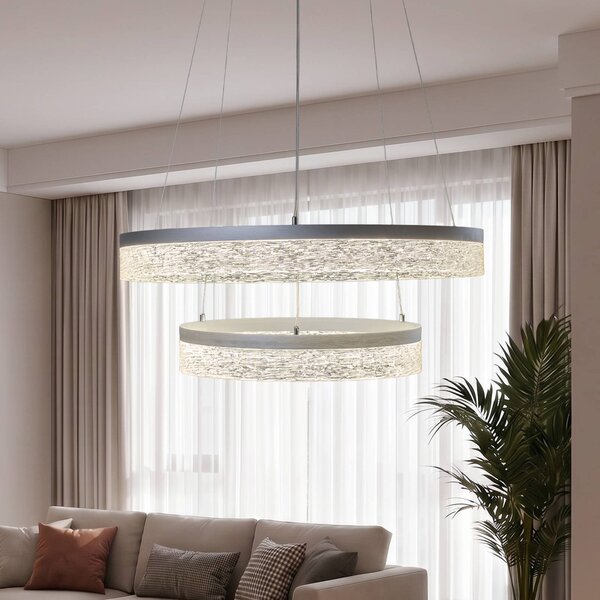 Milagro Lighting LED závesné svietidlo Gala, strieborné, kovové, Ø 60 cm, 4 000 K, Chrómová / strieborná, Obývacia izba / jedáleň, kov, Moderný, Závesné svietidlo