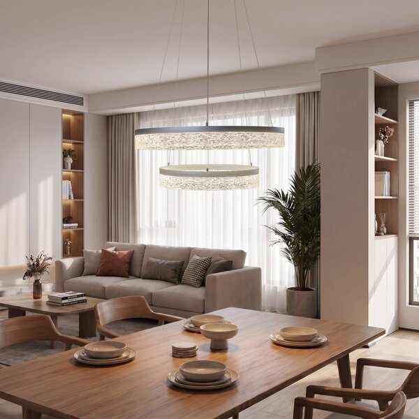 Milagro Lighting LED závesné svietidlo Gala, strieborné, kovové, Ø 60 cm, 4 000 K, Chrómová / strieborná, Obývacia izba / jedáleň, kov, Moderný, Závesné svietidlo