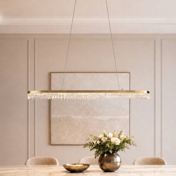 Milagro Lighting LED závesné svietidlo Preciosa, zlaté, kovové, dĺžka 120 cm, Mosadz / zlato, Obývacia izba / jedáleň, kov, Moderný, Závesné svietidlo