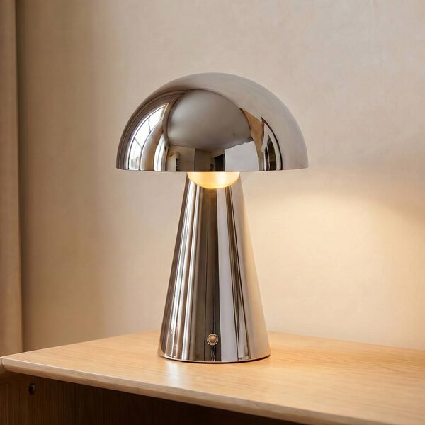 Lindby LED stolná lampa Nevijo, chróm, Ø20cm, USB, stmievač, Chrómová / strieborná, Obývacia izba / jedáleň, kov, Moderný, Stojacie svietidlo