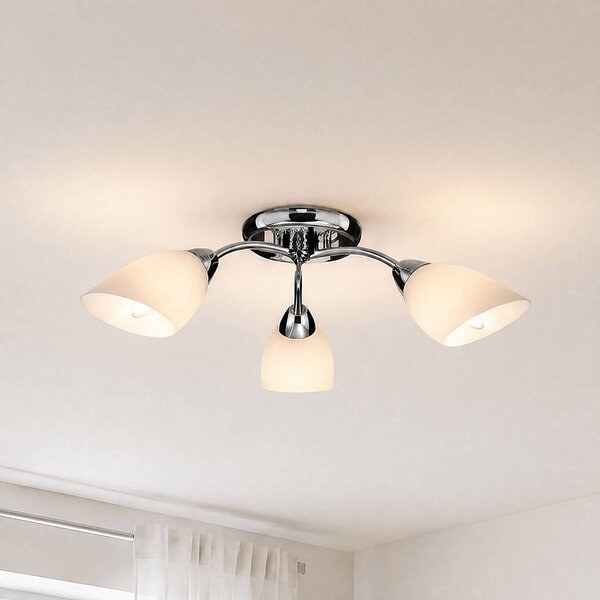 Milagro Lighting Stropné svietidlo Portos, 3-pl., biele/chrómové, kov, Ø 54 cm, Chrómová / strieborná, Obývacia izba / jedáleň, kov, Stropné svetlo
