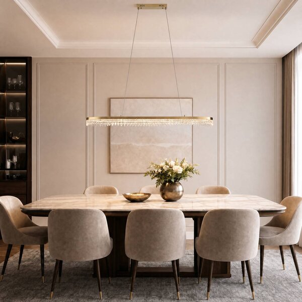 Milagro Lighting LED závesné svietidlo Preciosa, zlaté, kovové, dĺžka 120 cm, Mosadz / zlato, Obývacia izba / jedáleň, kov, Moderný, Závesné svietidlo