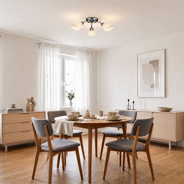 Milagro Lighting Stropné svietidlo Portos, 3-pl., biele/chrómové, kov, Ø 54 cm, Chrómová / strieborná, Obývacia izba / jedáleň, kov, Stropné svetlo