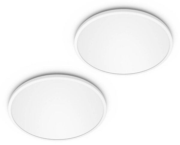 Philips LED SuperSlim sada 2 ks biela IP44 Ø 30 cm 700 K, Biela / opálová, Pracovňa / Kancelária, Plast, Moderný, Závesné svietidlo