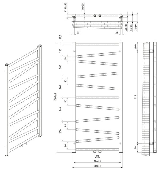 Aqualine Aqualine, ANNALISA vykurovacie teleso 500x1095mm, čierna matná, AN216