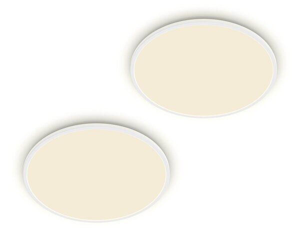 Philips stropné LED svetlo SuperSlim, sada 2 ks, IP44, Ø 25 cm, 4 000 K, Biela / opálová, Pracovňa / Kancelária, Plast, Moderný, Závesné svietidlo
