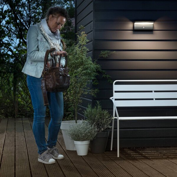 Philips LED vonkajšie nástenné svietidlo Bustan 2 ks balenie senzor 700 K, Čierna, Hliník, Moderný, Nástenné svietidlo
