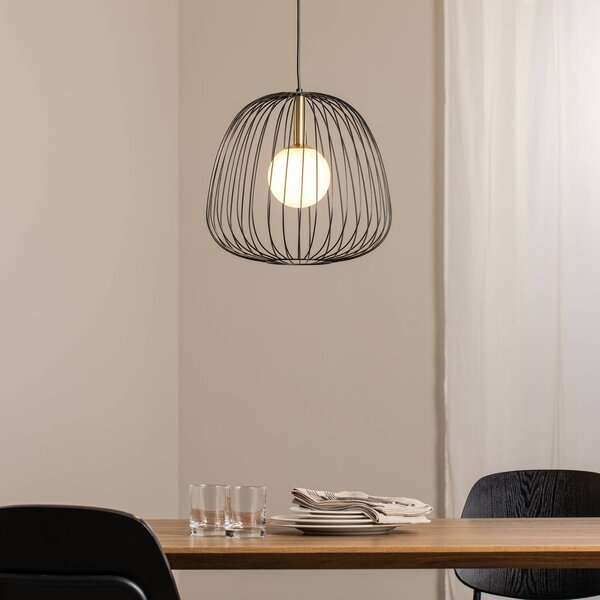 Závesné svietidlo Bell M, Ø 33 cm, 1-pl., čierna/zlatá/biela, Čierna, Obývacia izba / jedáleň, kov, Moderný, Závesné svietidlo