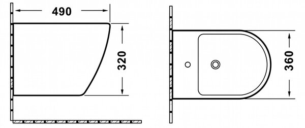 Erga Lily, závesný bidet 490x360x320 mm, čierna matná, ERG-V03-LILY-BD-BK