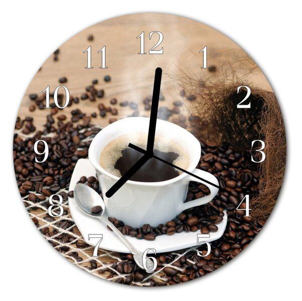 Sklenené hodiny okrúhle Šálka kávy fi 30 cm
