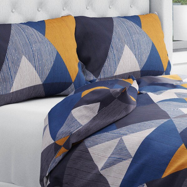 Biante Bavlnené posteľné obliečky Sandra SA-390 Modro-béžovo-oranžové trojuholníky Jednolôžko 140x200 a 70x90 cm