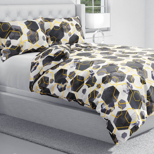 Biante Bavlnené posteľné obliečky Sandra SA-568 Sivo-modrofialové mramorové hexagóny na bielom Jednolôžko 140x200 a 70x90 cm