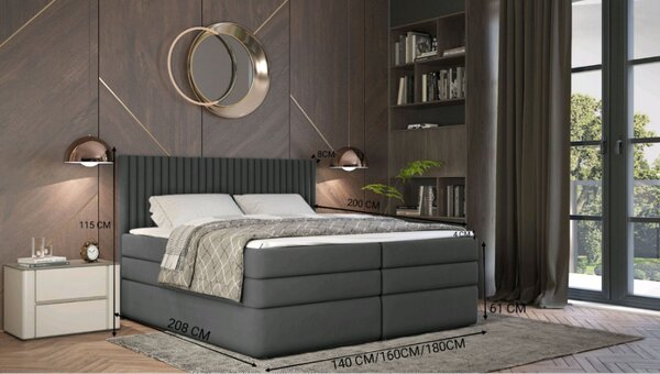 Boxspringová posteľ 140x200 LUMIRA 1 - čierna + topper ZADARMO
