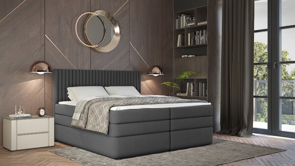 Boxspringová posteľ 160x200 LUMIRA 1 - šedá + topper ZADARMO