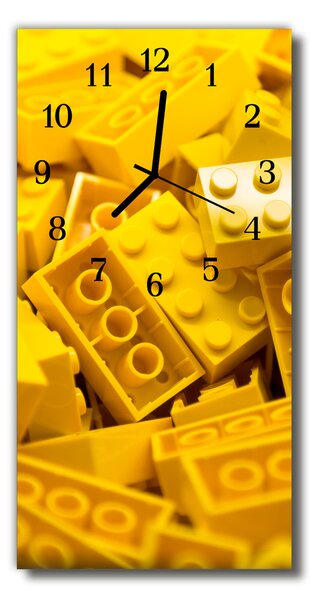 Sklenené hodiny vertikálne Lego žlté bloky 30x60 cm