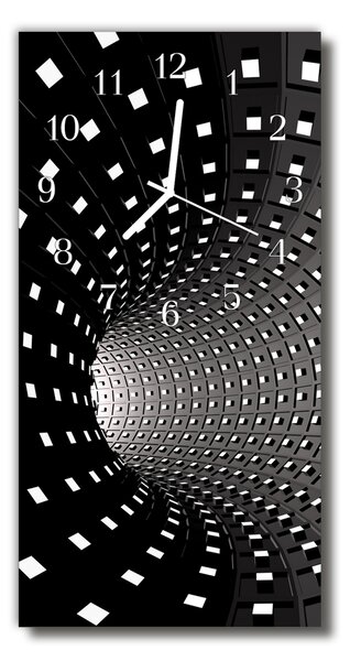 Sklenené hodiny vertikálne 3d čierny tunel 30x60 cm