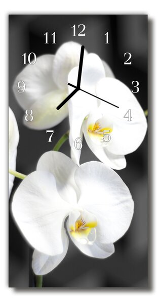 Sklenené hodiny vertikálne Orchid kvety biele 30x60 cm