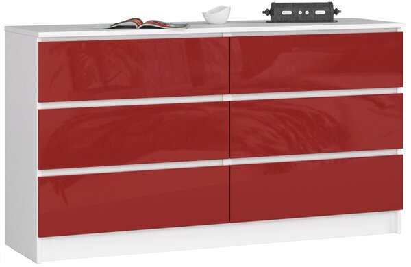 Ak furniture Komoda Rollo K 138,4 cm biela/červená