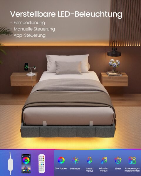 Čalúnená posteľ s LED podsvietením 90 cm RMB162G101