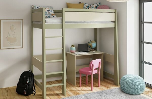 Detská poschodová posteľ s písacím stolom 80x180 ARERA - olivová/kašmír, ľavé prevedenie