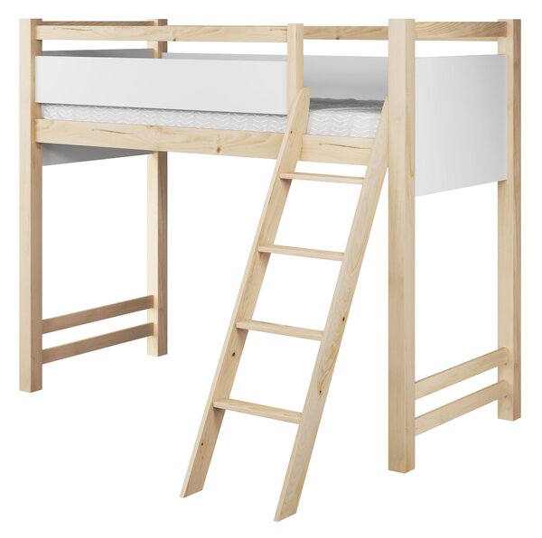 Poschodová posteľ so zábranou 80x180 CYANE - borovica / biela, pravé prevedenie