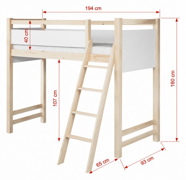 Poschodová posteľ so zábranou 80x180 CYANE - biela, pravé prevedenie