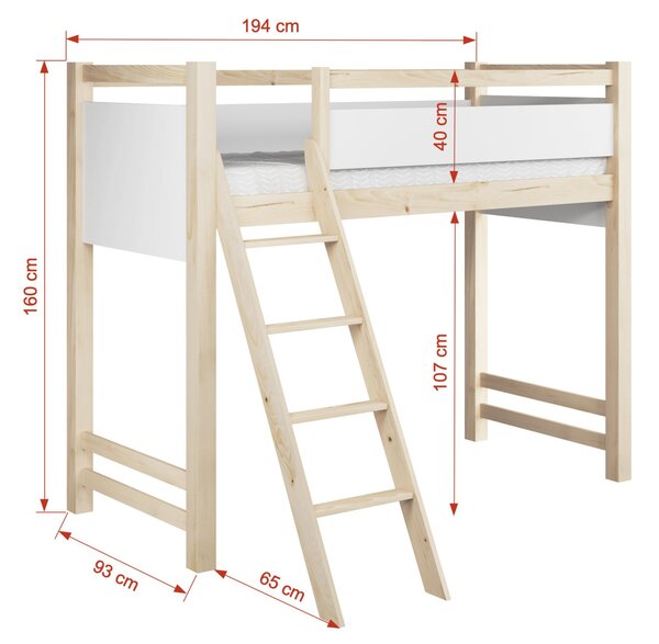 Poschodová posteľ so zábranou 80x180 CYANE - biela, ľavé prevedenie