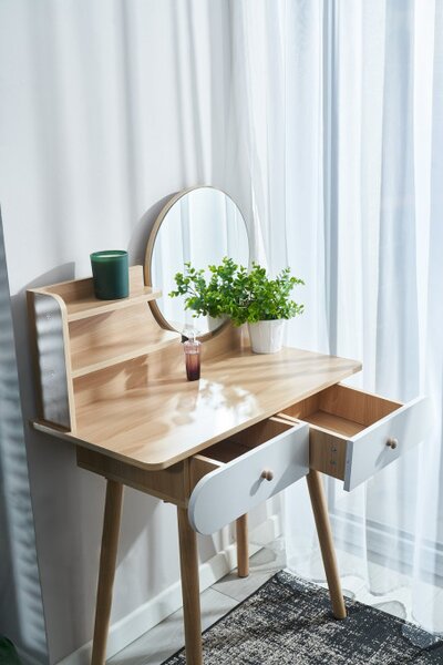 Toaletný stolík SCANDI so zrkadlom naturálny / biely