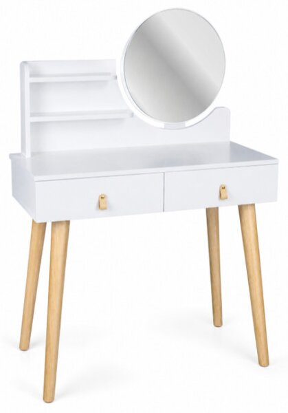 Toaletný stolík SCANDI 3 so zrkadlom biely / naturálny