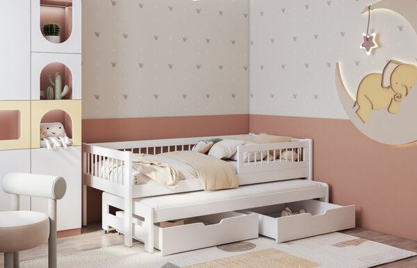 Detská posteľ s prístelkou 80x180 DABRA - biela, pravé prevedenie