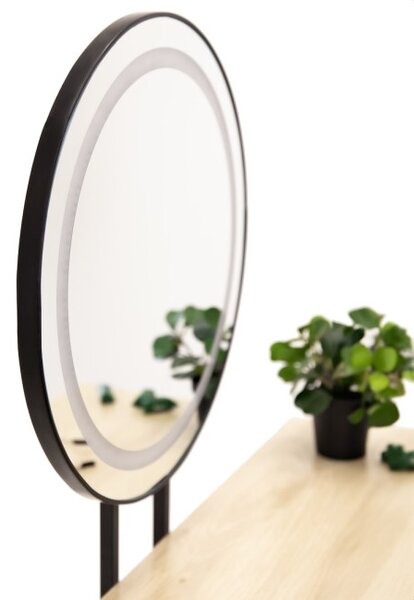 Toaletný stolík BEAUTY so zrkadlom a LED osvetlením naturálny / čierny