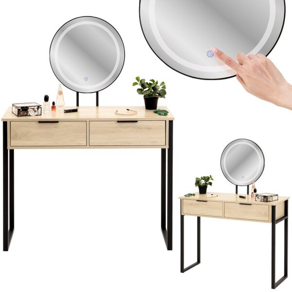 Toaletný stolík BEAUTY so zrkadlom a LED osvetlením naturálny / čierny
