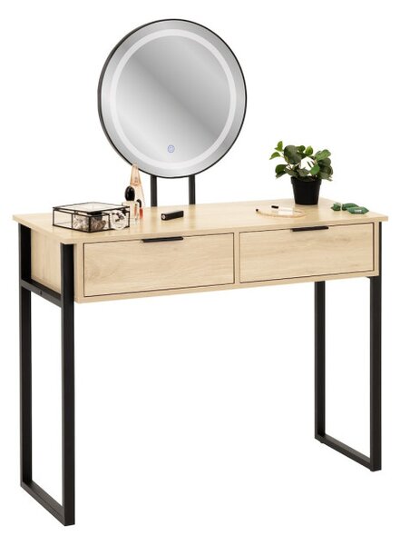 Toaletný stolík BEAUTY so zrkadlom a LED osvetlením naturálny / čierny