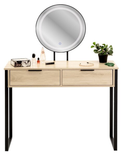 Toaletný stolík BEAUTY so zrkadlom a LED osvetlením naturálny / čierny
