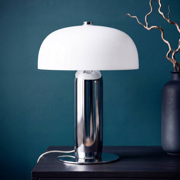 OSRAM Stolová lampa Decor Arc, chróm/biela, výška 45 cm, E14, Chrómová / strieborná, Obývacia izba / jedáleň, kov, Moderný, Stojacie svietidlo