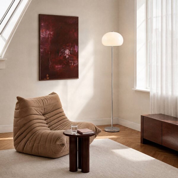 NOLA Stojacia lampa Owen, výška 150 cm, sklo, chróm/biela, Biela / opálová, Obývacia izba / jedáleň, Sklo, Moderný, Stojaca lampa