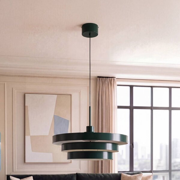 OSRAM Závesné svietidlo Decor Layer, tmavozelené, Ø 40 cm, kovové, Zelená, Obývacia izba / jedáleň, kov, Moderný, Závesné svietidlo
