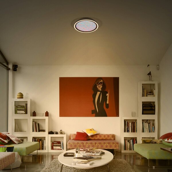 OSRAM Stropné LED svetlo Orbis Iridy, čierne, Ø 30 cm, Click-, Čierna, Obývacia izba / jedáleň, kov, Moderný, Závesné svietidlo