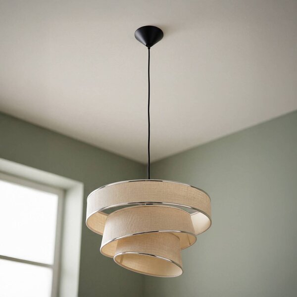 OSRAM Závesné svietidlo Decor Glittey, béžové, Ø 40 cm, textilné, Krémová / jantárovo žltá, Obývacia izba / jedáleň, Textil / látka / hodváb, Moderný, Závesné svietidlo