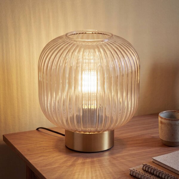 OSRAM Stolová lampa Decor Groovie, jantárová, výška 22 cm, sklo, E27, Krémová / jantárovo žltá, Obývacia izba / jedáleň, Sklo, Vintage, Stojacie svietidlo