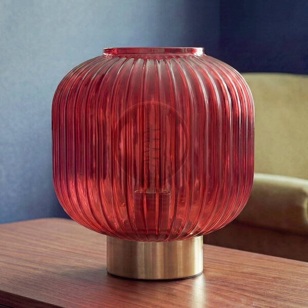 OSRAM Stolová lampa Decor Groovie, červená, výška 22 cm, sklo, E27, Červená, Obývacia izba / jedáleň, Sklo, Vintage, Stojacie svietidlo