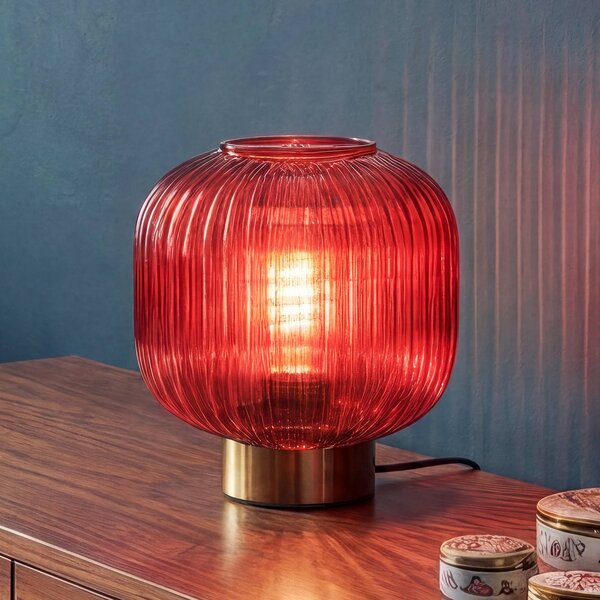 OSRAM Stolová lampa Decor Groovie, červená, výška 22 cm, sklo, E27, Červená, Obývacia izba / jedáleň, Sklo, Vintage, Stojacie svietidlo