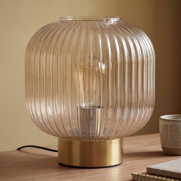 OSRAM Stolová lampa Decor Groovie, jantárová, výška 22 cm, sklo, E27, Krémová / jantárovo žltá, Obývacia izba / jedáleň, Sklo, Vintage, Stojacie svietidlo