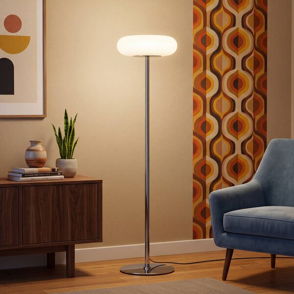 OSRAM LED stojacia lampa Decor Lunea, biela/chrómová, 146 cm, stmievateľné, Biela / opálová, Obývacia izba / jedáleň, kov, Moderný, Stojaca lampa