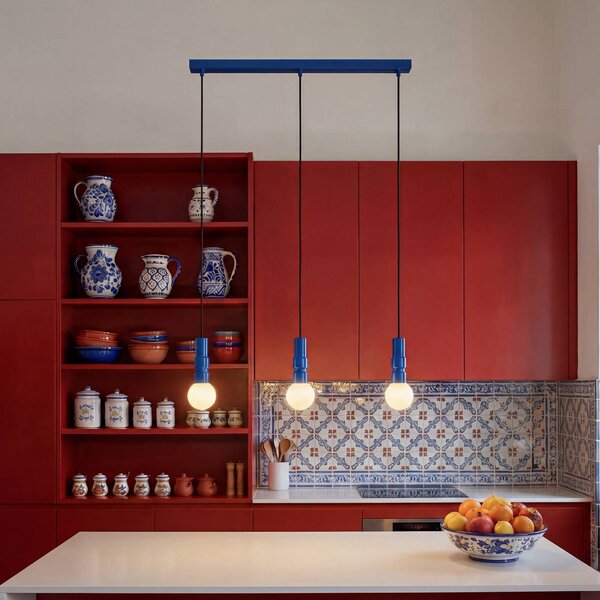 OSRAM Závesné svietidlo Decor Bolty, modré, dĺžka 66 cm, 3-pl. žiarovka, Modrá, Obývacia izba / jedáleň, kov, Štýl mladých, Závesné svietidlo